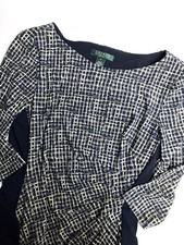 Ralph Lauren Sheath Dress Ruched Side Stretch Lined 2 Tone Women 10 Navy Career