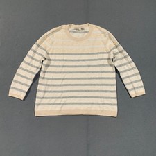 LOFT Womens Large Sweater Cotton Striped Knit 3/4 Sleeve Neutral Soft Everyday