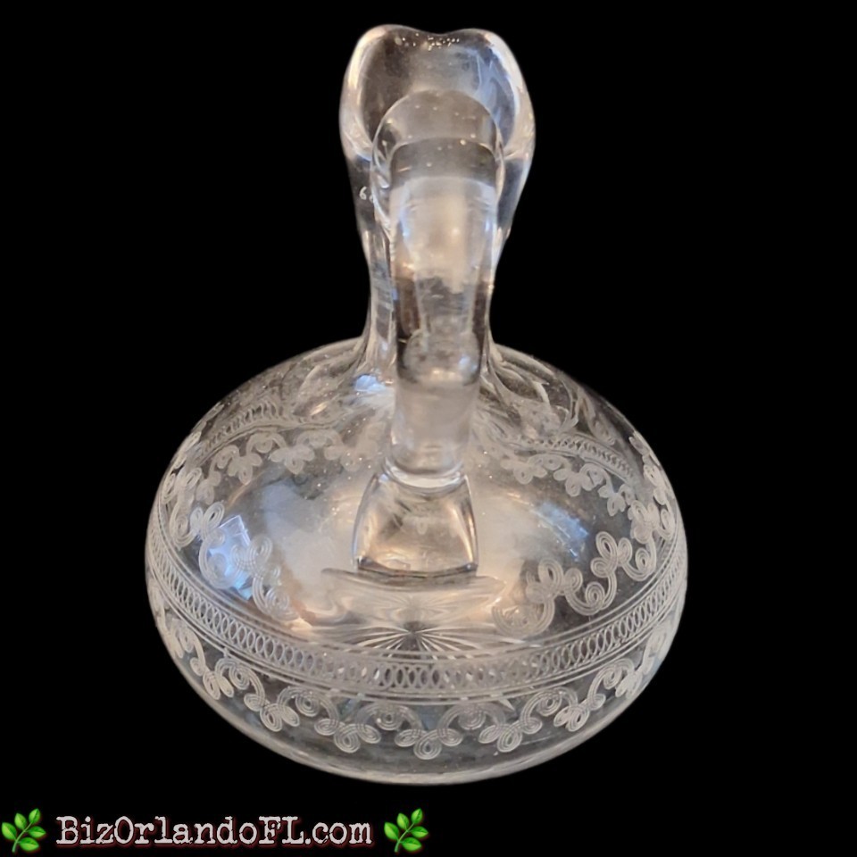 VINTAGE: Intricately Etched Glass Cruet for Oil / Vinegar (Approx. 4.5" Tall)