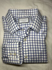Charles Tyrwhitt Men  s Blue Check Dress Shirt Size XL 17.5/36 Xtra Slim Non Iron