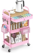 Elegant 3-Tier Utility Rolling Cart with Pegboards, Drawers Lockable Wheels