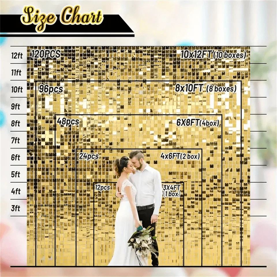 ZEF-24/36pcs Shimmer Wall Backdrop Square Shimmer Panels Sequin Photo Backdrops - Image 3 of 4