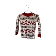 Hanna Andersson Red  White Reindeer Long Sleeve Pajama Top Youth 4