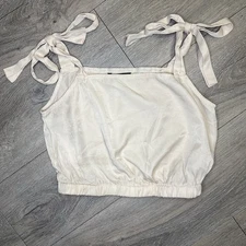 Women's Juniors Ivory Cream Tie Shoulder Crop Top Tank Top Shein Size Small 