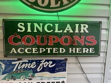 Antique style Barn Find Look Sinclair Dino Gas &Oil Service Station Coupon Sign
