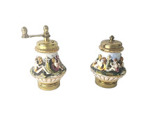 Capodimonte Salt Shaker  Pepper Mill High Relief Cherubs Made in Italy