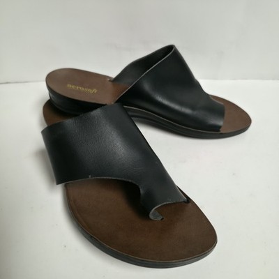 Aerosoft Womens Orthotic Toe Loop Sandals Black Leather Bunion Comfort Sz 38/7