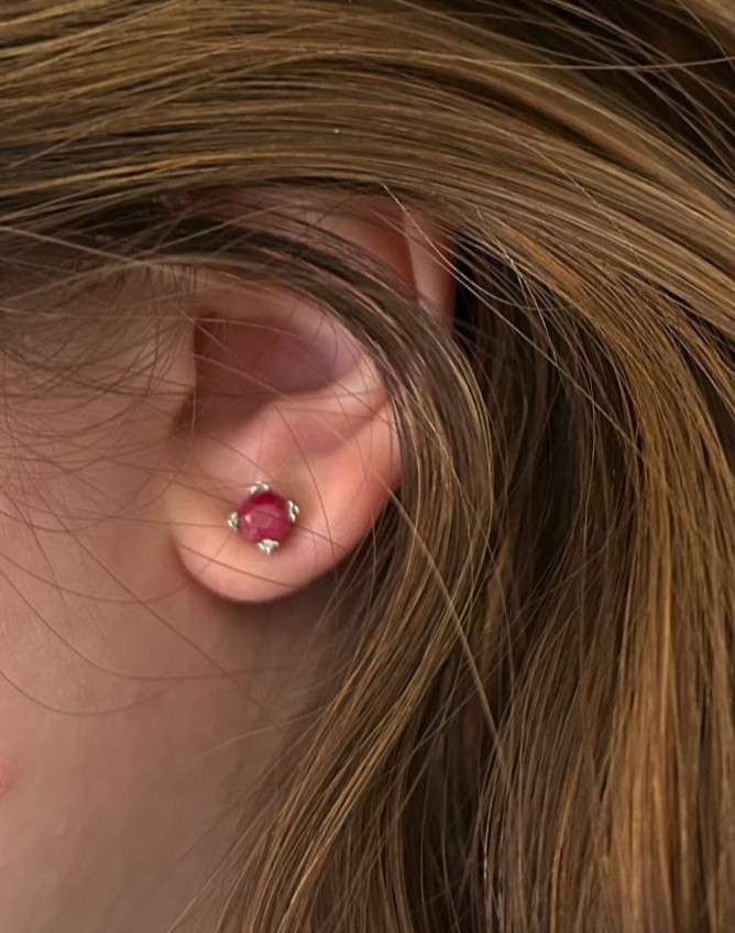 Single Red Ceylon Ruby Stud Earring Solid 925 Ste… - image 7