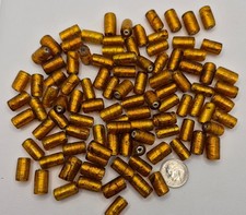 100pc Lampwork Glass Beads; Large Tube; Brown w/ Silver Foil; CLEARANCE; BULK