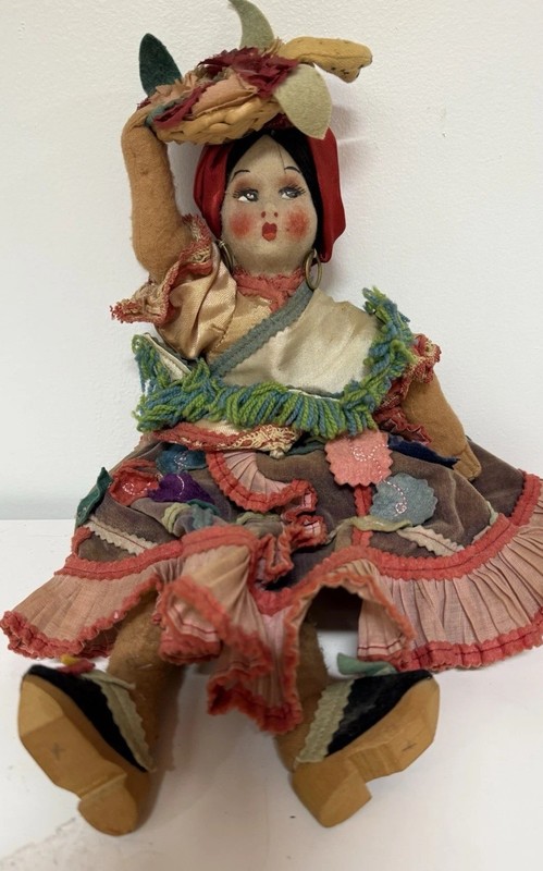Vintage Perotti Brazil Cloth Doll 16” Handmade Brazilian Souvenir w/ Tax Stamp