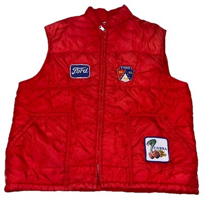 VTG 70s Ford Cobra Shelby Racing Men s Red Puffer zip up Vest Large Made in USA