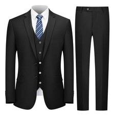 3 Piece Mens Suit Set, 2 Button Slim Fit Suit for Men, Jacket, X-Small Black