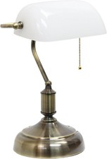 Banker's Desk Lamp with Glass Shade, Antique Nickel/White, 10 x 8.66 x 14.75