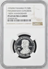 PANAMA  1976  150 BALBOAS PLATINUM COIN, PROOF, CERTIFIED NGC PF69-ULTRA CAMEO