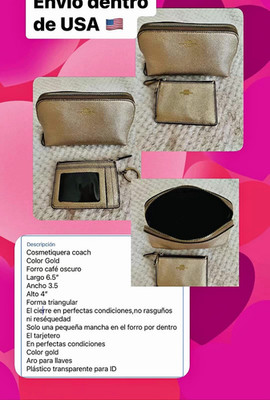 Coach Gold Makeup Bag/Cosmetic Case Lot of 2, Zipper, 6.5 x 3.5 x 4 in