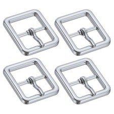 4 x 0.75" Single Prong Belt Buckle Square Center Bar Buckles for Belt Silver