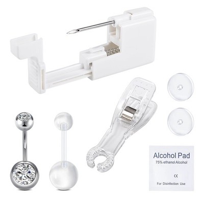 QWALIT Belly Button Piercing Gun Kit - Silver Navel A1-round CZ-Silver 