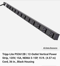 Tripp Lite PS3612B 12-Outlet Power Strip 120V 15A NEMA 5-15P 15ft Black