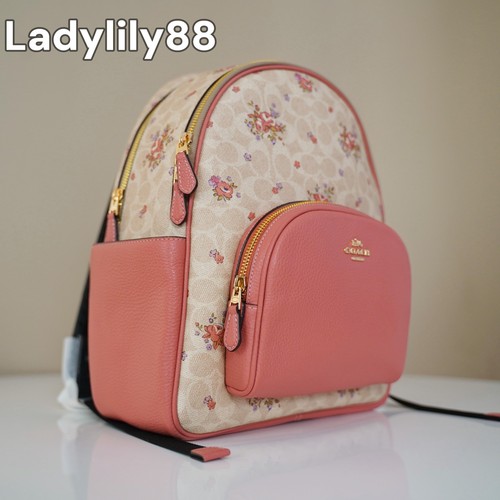 Mochila Coach CAS40 Court nueva con etiquetas en lona exclusiva con cuero estampado floral $450 - Imagen 2 de 16