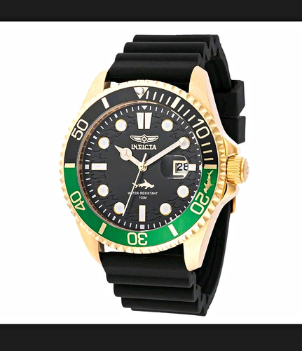 Invicta Pro Diver Men's Quartz Black Dial Green/Black Bezel Date 100m