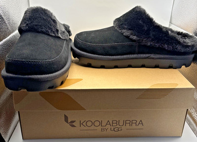 Koolaburra by UGG Tizzey Womens Black Suede Faux Fur Slippers Clogs Size 10 NIB