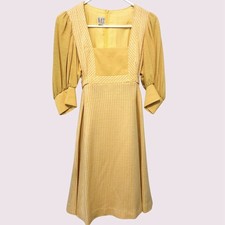 Deadstock 70s Vintage Dacron Houndstooth Dress Mustard EU 40 Fall Cottagecore