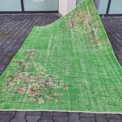 6.23 x 9.84 ft Green Turkish Oversized Vase Motif Vintage Area Rug , 6x10 Carpet