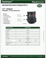 Northern VF2812IRMP5 - 2.8~12MM Varifocal Auto-Iris IR Lens (5MP, 1/2.7")