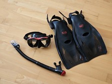 TUSA Sport Powerview Mask, Dry Snorkel Fins Travel Set Large UP-2521B-BKR-L