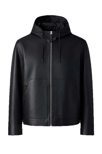 Men's Mackage Lvan Leather Hooded Jacket - Black Shade