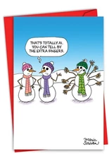 Funny Christmas Paper Card w/ Envelope (1 Card) Happy Holidays Extra Fingers