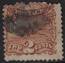 US 1869, Scott 113 used, perfs cut top & left, Fair-good centerinCV $90  (a7102a