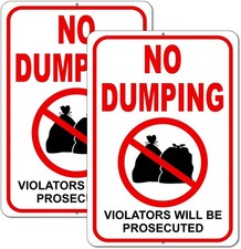 2 PC No Dumping Signs, 10x7 Aluminum Littering Sign 8x12 inches, White