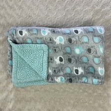 Luvable Friends Aqua Blue Elephants Baby Blanket Gray White Sherpa Lovey