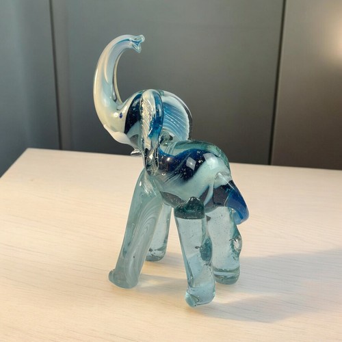 Hand Blown Glass Elephant Cobalt Blue Swirl Glass 7.5” - Picture 4 of 15