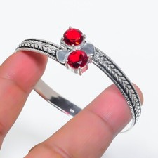 Red Garnet Gemstone Handmade 925 Sterling Silver Cuff Bracelet Ajustable