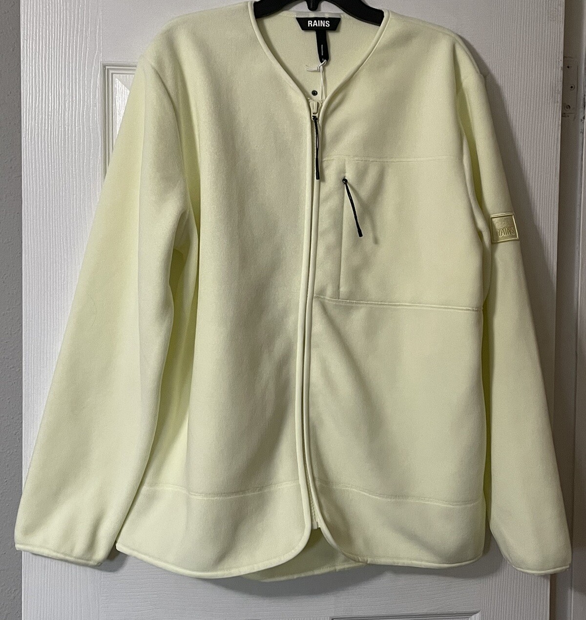 Chaqueta RAINS Dinamarca Unisex Grande Paja Amarillo Vellana Bolsillos con Cremallera Completa Logotipo Nueva con Etiquetas