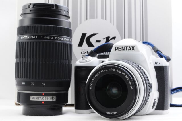 [Eccellente PENTAX K-r 12.4MP Bianco Kit W/ Al 18-55mm 55-300mm (G487)