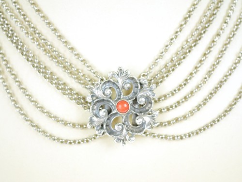Vintage Kropf Pois Collier pour Femme, 835er Argent, Coraux Perle, Floral, L: - Photo 2 sur 4