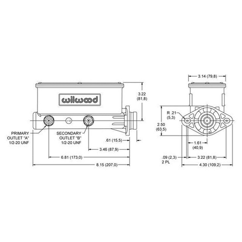 Wilwood Tandem Master Cylinder 1-1/8" Polished 260-8556-P - Picture 2 of 2