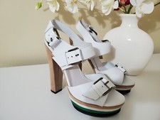 ALDO VIVOLO White Leather Ankle Strap Platform Sandals High Block Heel Sz. 38