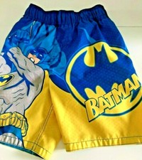 DC COMICS BATMAN Boys Sz 4T Blue Yellow SWIM BOARD SHORTS Swimming Trunk Toddler