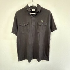 Lacoste Mens Black Slim Fit Short Sleeve Polo Shirt Size 6 Cotton Chest Pockets