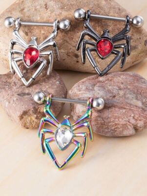 Spider Stainless Steel Nipple Piercing Bar Body Jewelry pc set