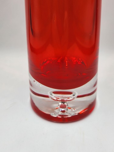 Krosno poland red/orange tall art glass vase suspended bubble to the base - Picture 2 of 11