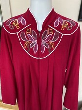 Vtg Vanity Fair  M  Housecoat Zip Robe Fleece Velour Floral Embroidered USA  