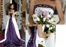 Purple  White Wedding Dresses Embroidery A Line Custom all Size Bridal Dresses