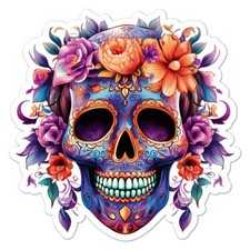 Sugar Skull Flowers, Vinyl Decal Sticker, Indoor Outdoor, 3 Sizes, 11133