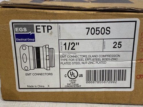 (25/Pk) EGS APPLETON 7050S 1/2" ETP Stopfbuchse Kompression EMT Rohrverbinder - Bild 2 von 6
