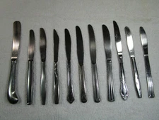 11pc Stainless Dinner Knives Mixed Pattern Antique 117-5F